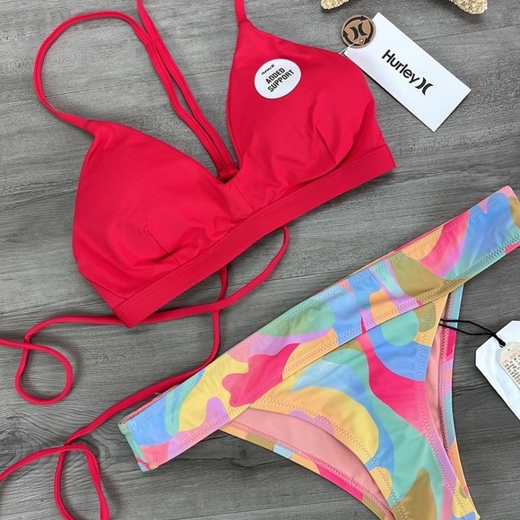 ☀️HURLEY☀️BILLABONG☀️ SOLID ADJUSTABLE A/DIV SKIMPY PANT BIKINI SET - Picture 5 of 14